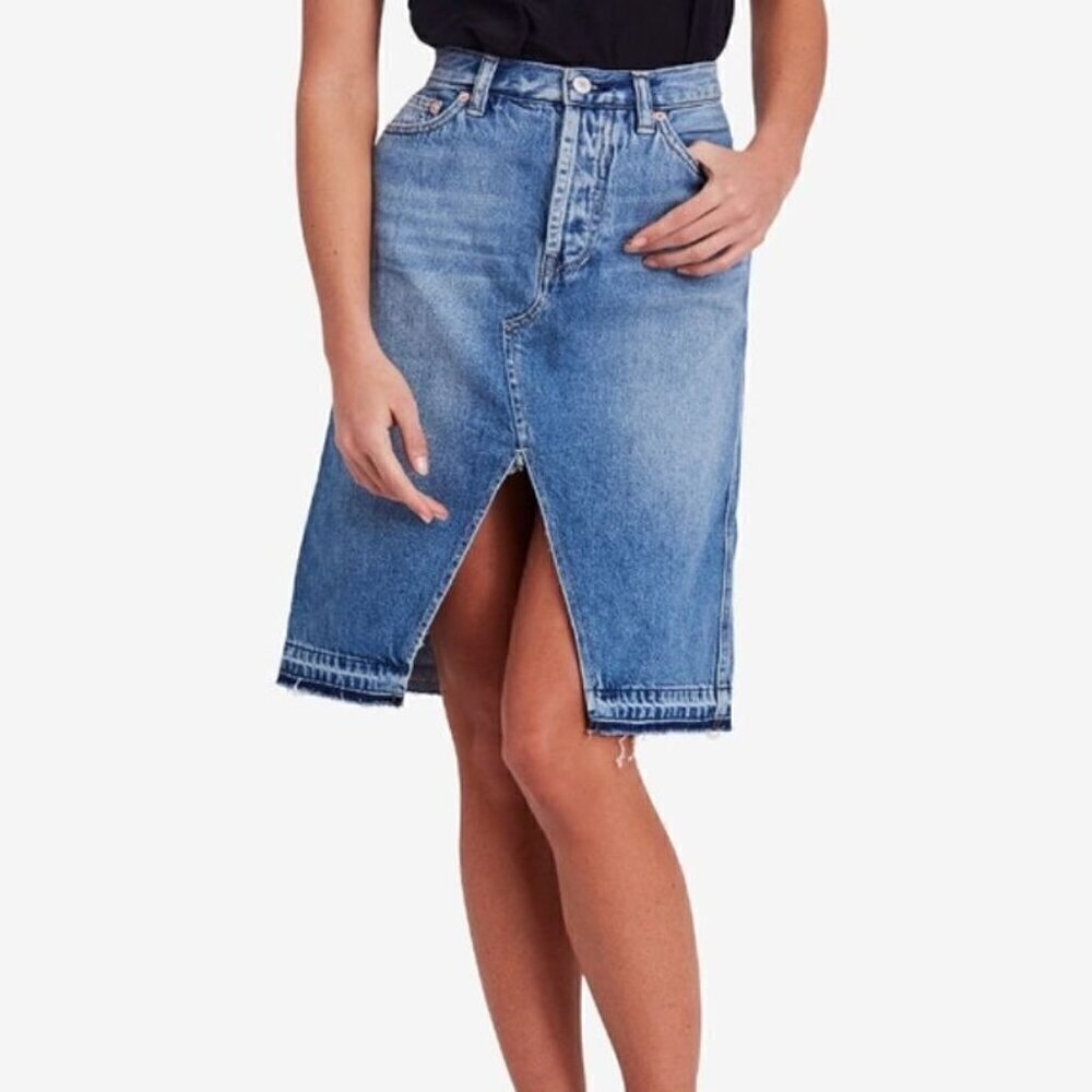 Free People We the Free Midi Cloudless Denim Skirt Blue Size 27